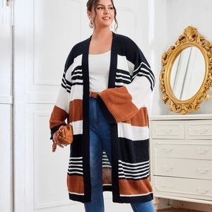 Plus Striped Longline Cardigan